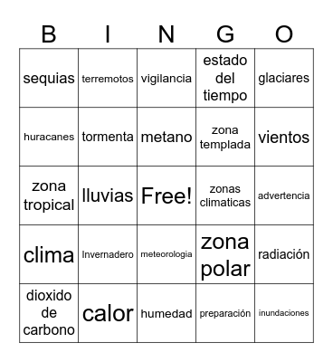 Cambio climatico ACA Bingo Card
