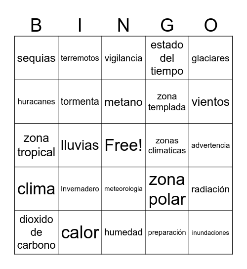 Cambio climatico ACA Bingo Card