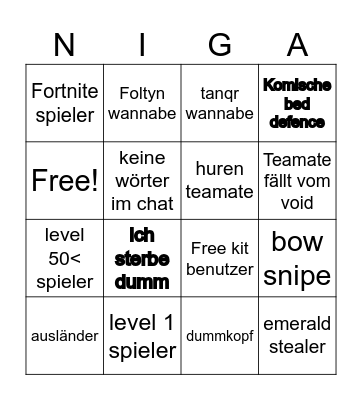 bedwars bingo Card