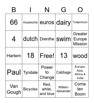 Mission Holland Bingo Card
