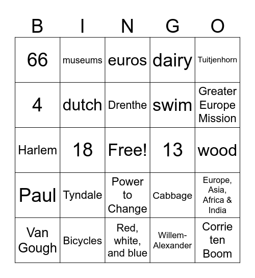 Mission Holland Bingo Card