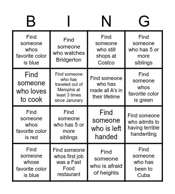 GET TO KNOW YOU Bingo Card