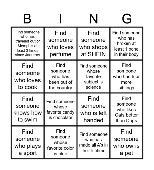 GET TO KNOW YOU Bingo Card