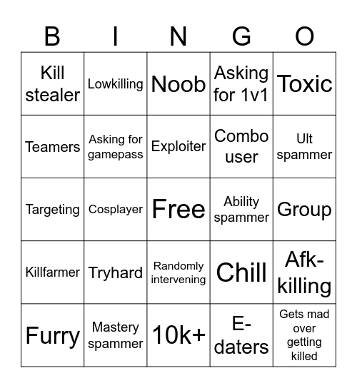 Heroes battlegrounds Bingo Card