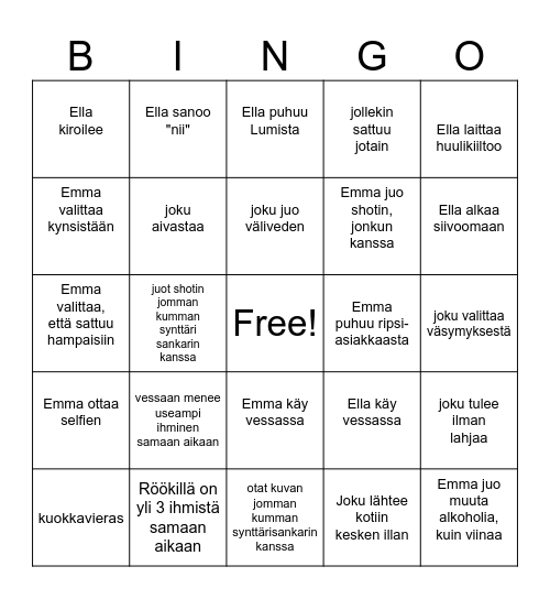 Emman ja Ellan synttäri Bingo Card