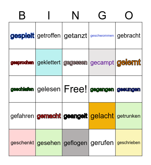 Bingo Verben im Perfekt Bingo Card