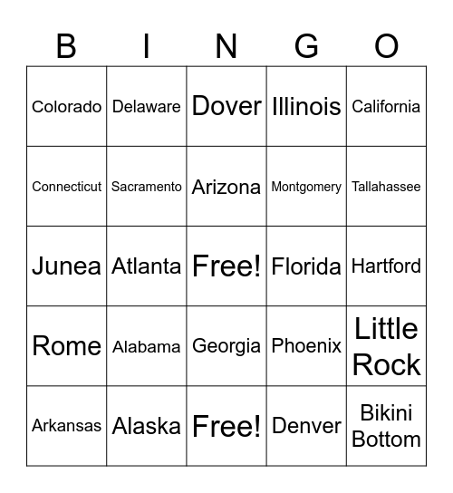 STATES & CAPITALS Bingo Card