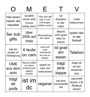 OME TV BINGO Card