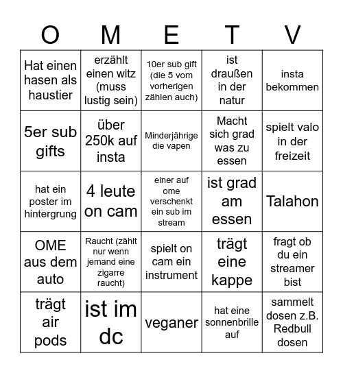 OME TV BINGO Card