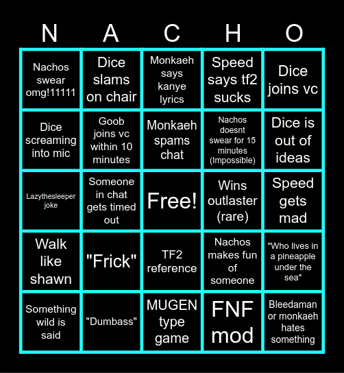 Randomdice Stream Bingo Card