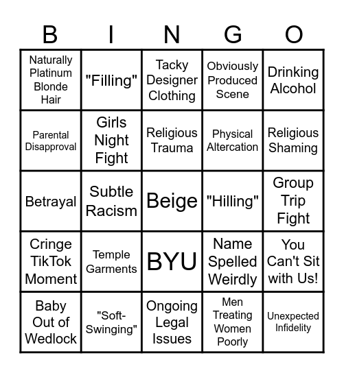 The Secret Lives of Mormon Wives Bingo Card