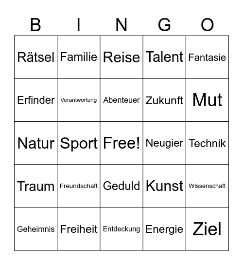 Wortschatz Bingo Card