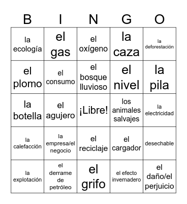 Level 5 El Medio Ambiente Bingo Card