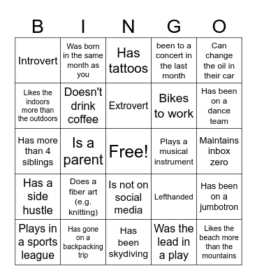 Get to Know You BINGO Card