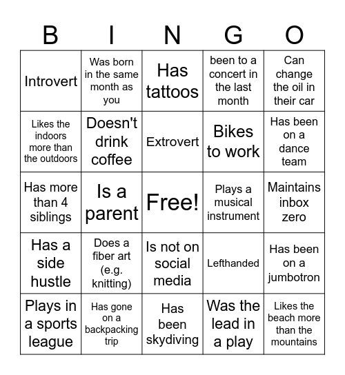 Get to Know You BINGO Card