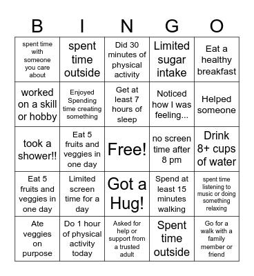 Wellness Bingo Card
