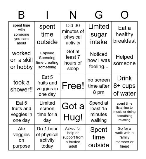 Wellness Bingo Card