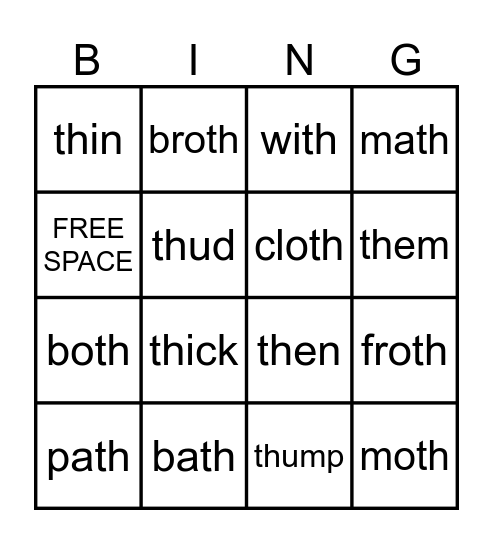 "th" Word Bingo (Lessons 46 & 47) Bingo Card