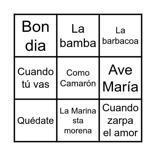 BINGO MUSICAL Partida 1 Bingo Card