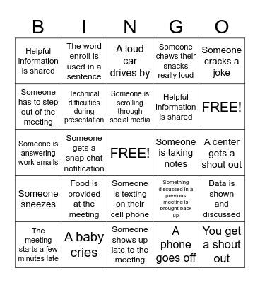 Directors Addition BINGO Card