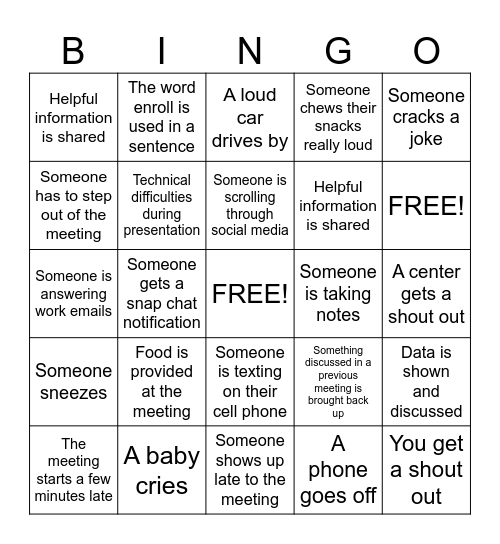 Directors Addition BINGO Card