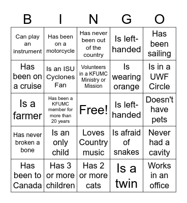 Church Icebreaker Bingo Card