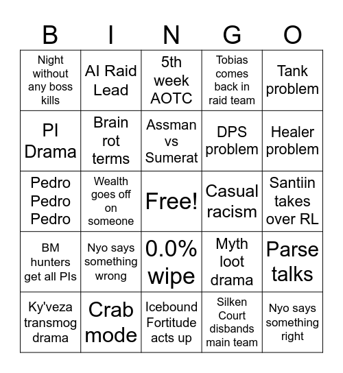 HP Nerub'Ar Bingo Card