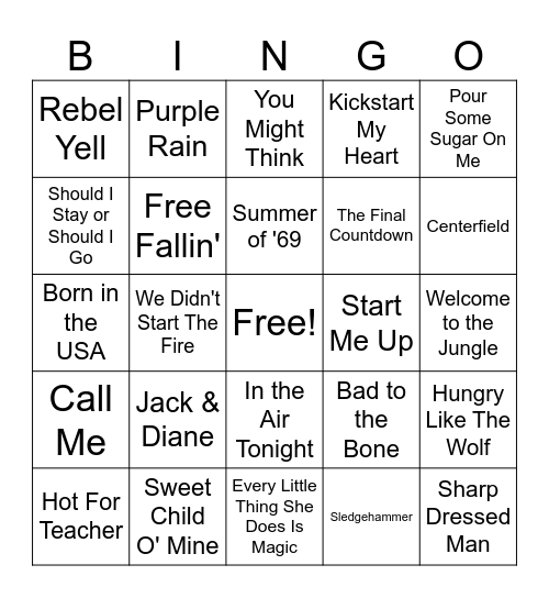 80's Rock Bingo Card