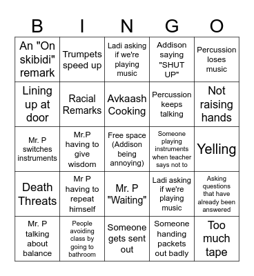 Band Bingo Card