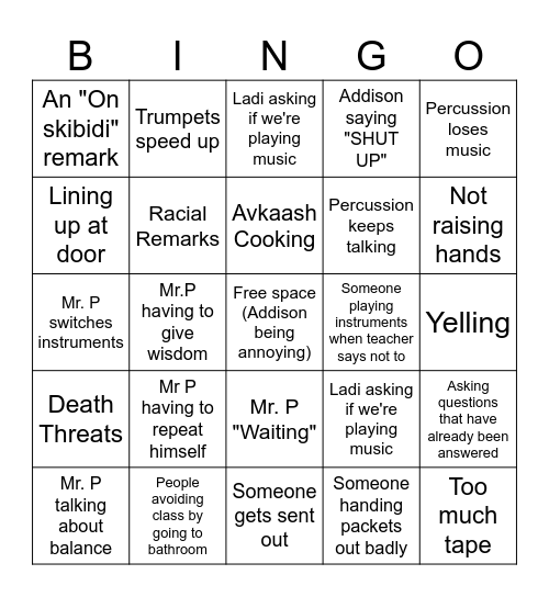 Band Bingo Card