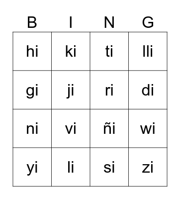 Sílabas con i Bingo Card