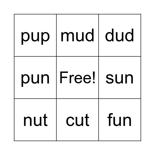 Lesson 15: u Bingo Card