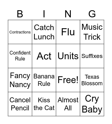 Spelling Rule Bingo Card