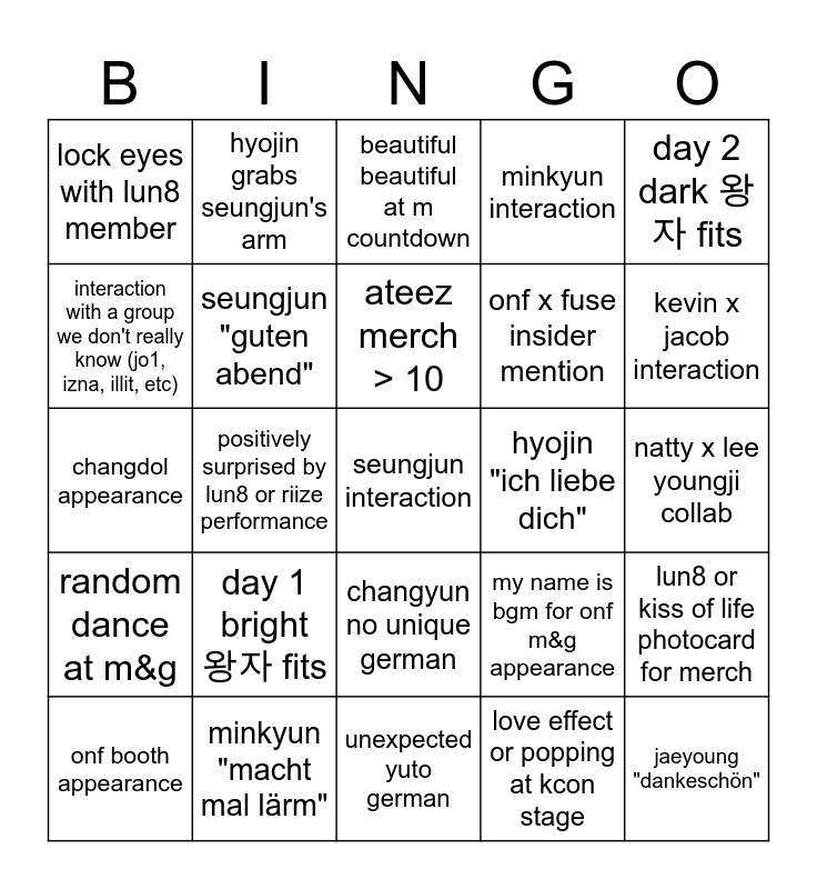 KCON BINGO Card
