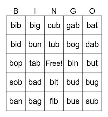 Lesson 17 b /b/ Bingo Card