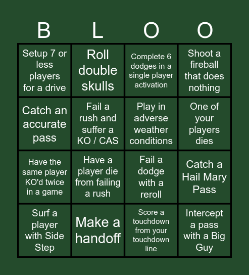 Blood Bowl Bingo Card