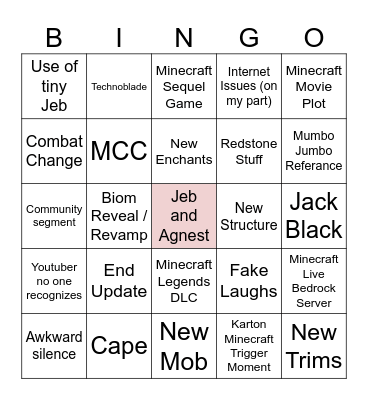 Minecraft Live Bingo Card