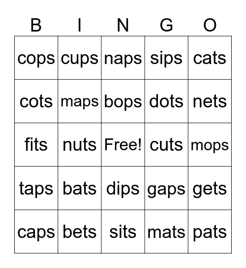 Lesson 20: -s /s/ Bingo Card