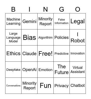 Artificial Intelligence Bingo Card