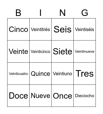 BINGO DE LOS NÚMEROS DEL 1 AL 30 Bingo Card