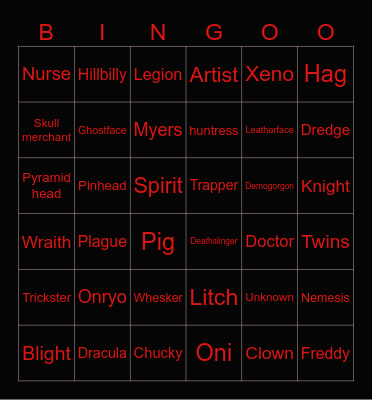 DBD Rage Quit Bingo Card