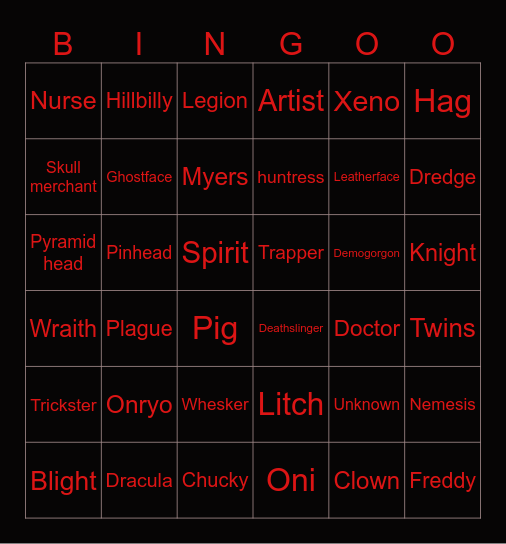 DBD Rage Quit Bingo Card