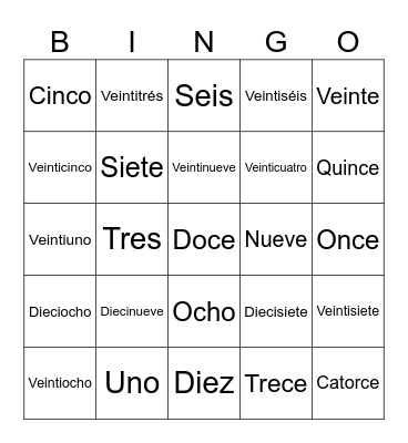 Los números del 1 al 30 Bingo Card