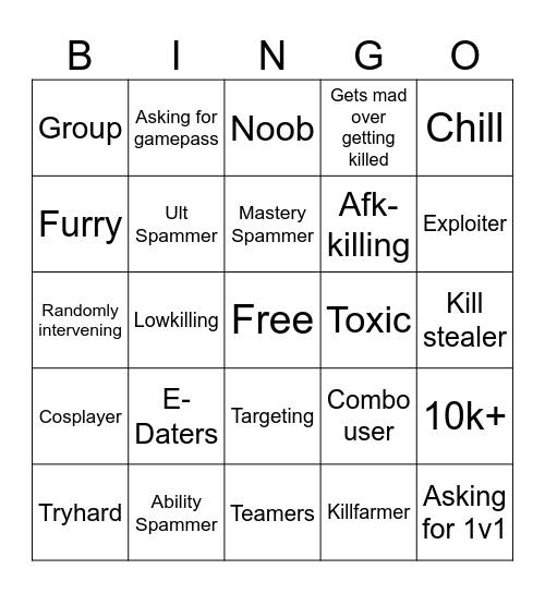 Heroes battlegrounds Bingo Card