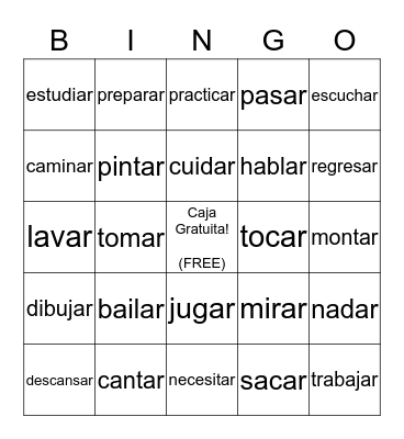 Spanish I- Ch.4 - Bingo-VERBS Bingo Card