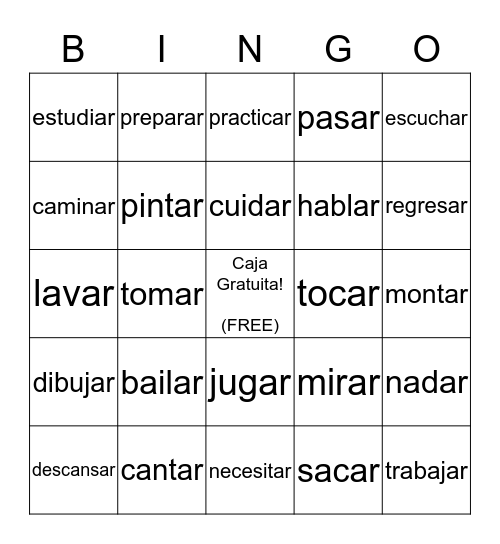 Spanish I- Ch.4 - Bingo-VERBS Bingo Card