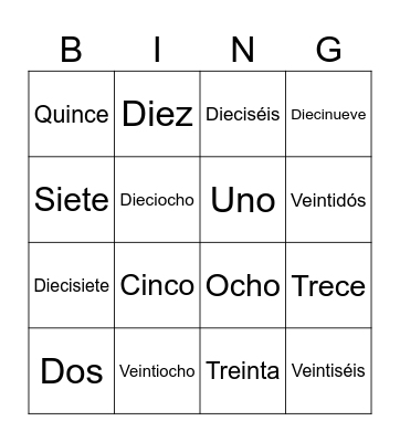 LOS NÚMEROS DEL 1 AL 30 Bingo Card