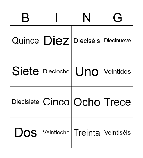 LOS NÚMEROS DEL 1 AL 30 Bingo Card