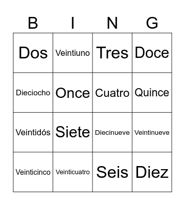 LOS NÚMEROS DEL 1 AL 30 Bingo Card