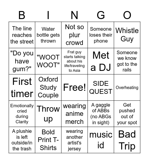 zedd night v2 Bingo Card